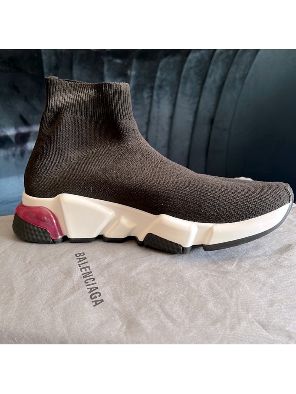 Balenciaga Black Knit Sock Sneaker with Pink Heel Accent - Picture 7 of 8